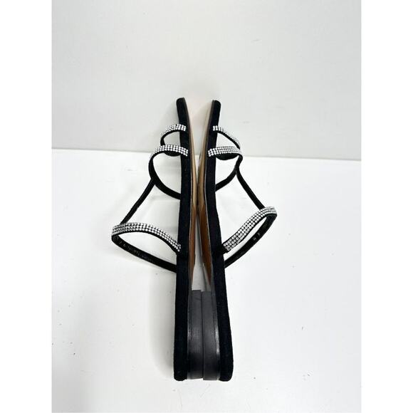 Lafayette 148 New York Sandals Size 7.5US Black Leather Rhinestone Slip‎ On Shoe - Picture 8 of 10